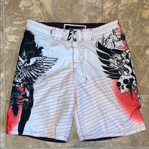 **Last chance** Men's Pacific & Co. White and Red Graphic Swim Shorts